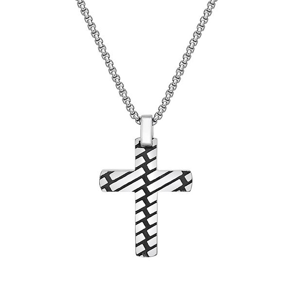 LYNX Stainless Steel Black IonPlated 24" Cross Pendant Men's Necklace