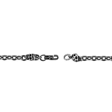 LYNX Stainless Steel 7mm Antique Finish Skull 9" Men's Chain Bracelet