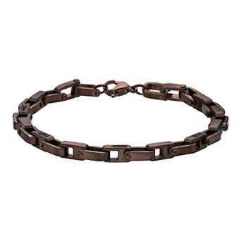 LYNX Stainless Steel Link Brown Ion-Plated & Black Cubic Zirconia Men's Bracelet