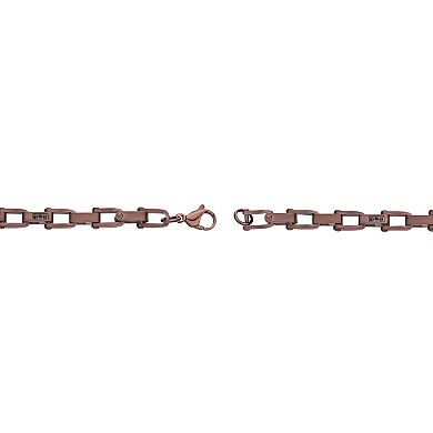 LYNX Stainless Steel Link Brown Ion-Plated & Black Cubic Zirconia Men's Bracelet