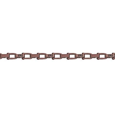 LYNX Stainless Steel Link Brown Ion-Plated & Black Cubic Zirconia Men's Bracelet