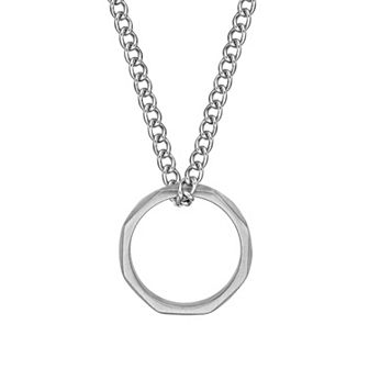 LYNX Stainless Steel Circle Pendant 24" Curb Chain Men's Necklace