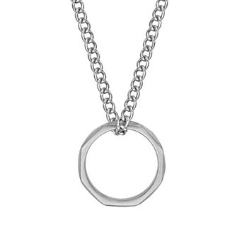 LYNX Stainless Steel Circle Pendant 24" Curb Chain Men's Necklace