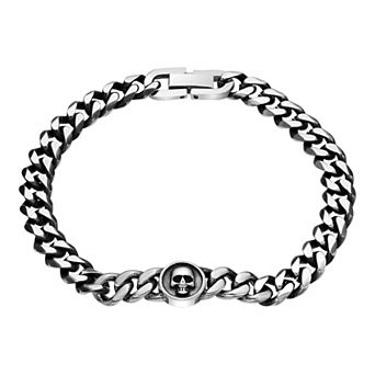 LYNX Stainless Steel Skull Black Ion-Plated Men's Chain Bracelet
