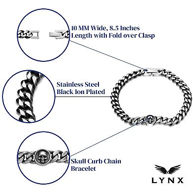 LYNX Stainless Steel Skull Black Ion-Plated Men's Chain Bracelet