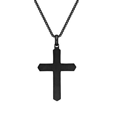 LYNX Stainless Steel Carbon Fiber & Copper Foil Cross Pendant Black Ion-Plated Men's Necklace