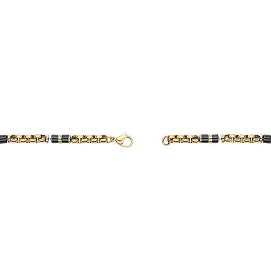 LYNX Stainless Steel & Ceramic Gold Tone Ion-Plated Men's Chain Bracelet