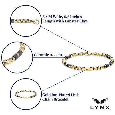 LYNX Stainless Steel & Ceramic Gold Tone Ion-Plated Men's Chain Bracelet