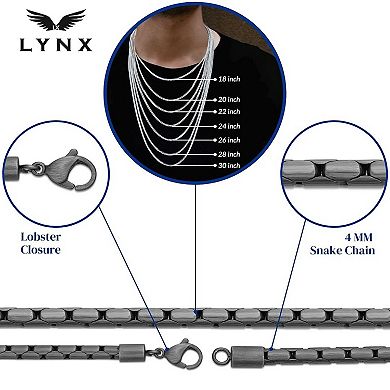 LYNX Stainless Steel 4mm Snake Gray Ion-Plated Men's Necklace