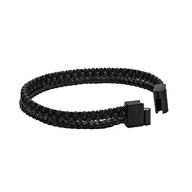 LYNX Stainless Steel 2-row Wheat Chain Black Ion-Plated Men's Bracelet