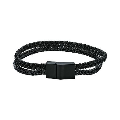 LYNX Stainless Steel 2-row Wheat Chain Black Ion-Plated Men's Bracelet