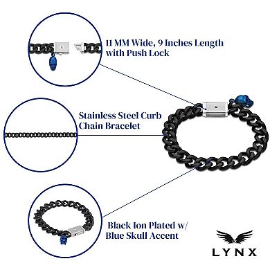 LYNX Stainless Steel 11mm Curb Chain Black Ion-Plated 9" Men's Bracelet