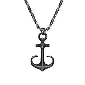 Men's LYNX Antiqued Stainless Steel Box Chain Anchor Pendant Necklace