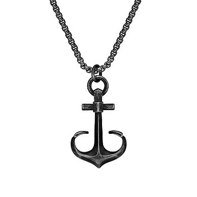 Men's LYNX Antiqued Stainless Steel Box Chain Anchor Pendant Necklace