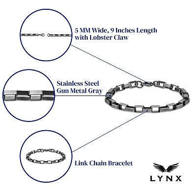 LYNX Stainless Steel 6mm Link Chain Gunmetal Gray 9" Men's Bracelet