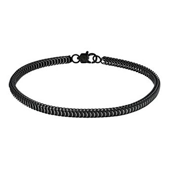LYNX Stainless Steel 4mm Cobra Chain Black Ion-Plated 9" Men's Bracelet