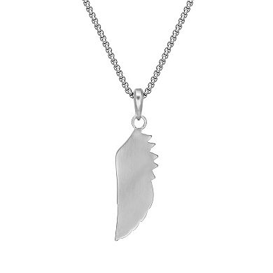 LYNX Stainless Steel Angel Wing Pendant 24" Box Chain Men's Necklace
