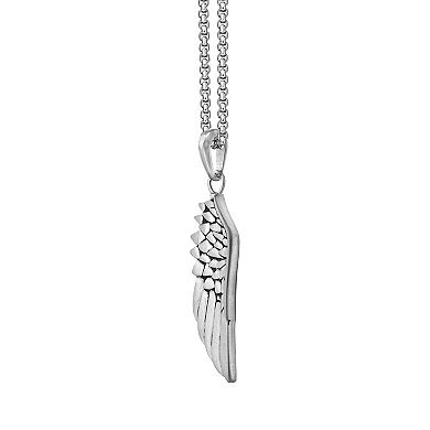 LYNX Stainless Steel Angel Wing Pendant 24" Box Chain Men's Necklace