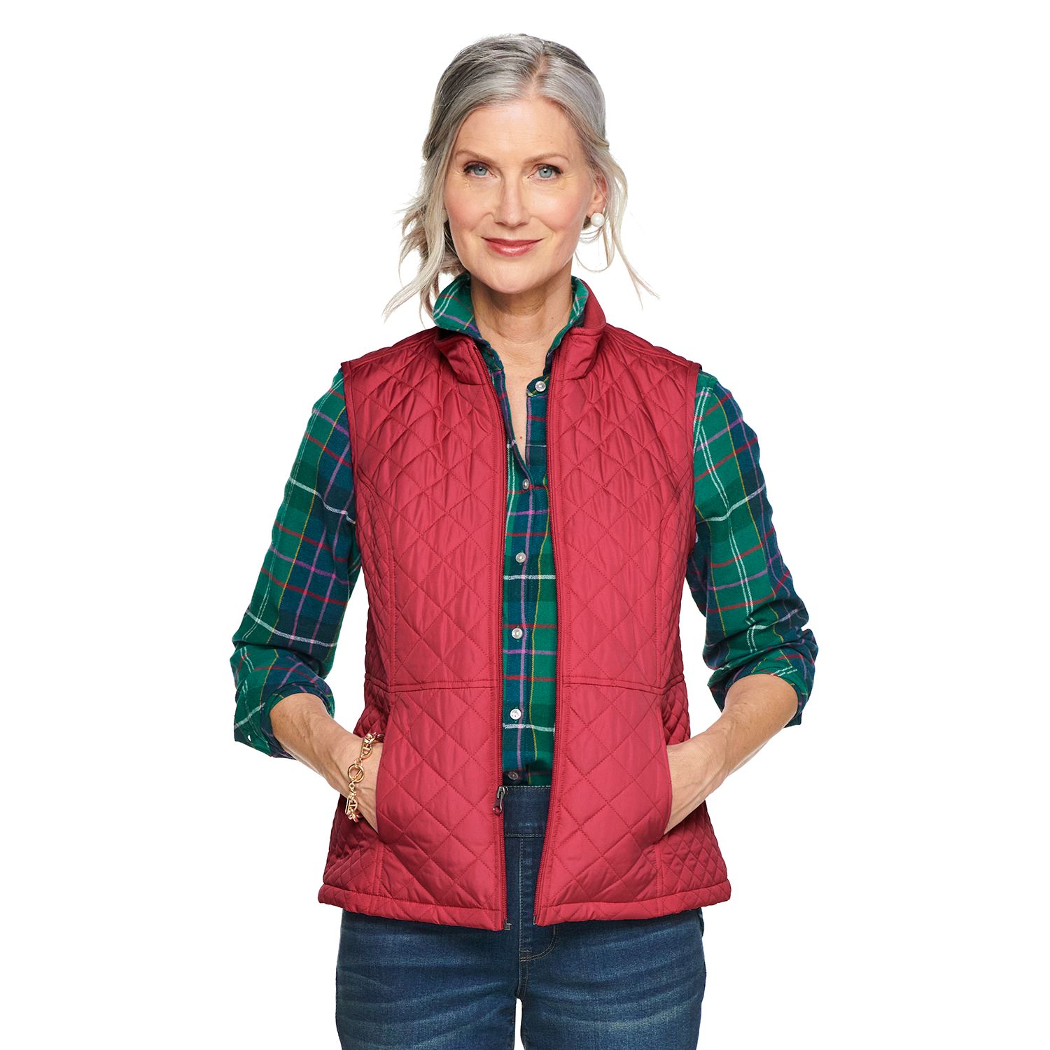 red quilted vest