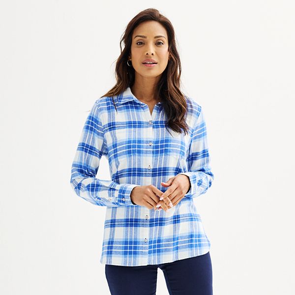 Womens Croft & Barrow® The Extra Soft Plaid Flannel Shirt - Blue Plaid (X LARGE)