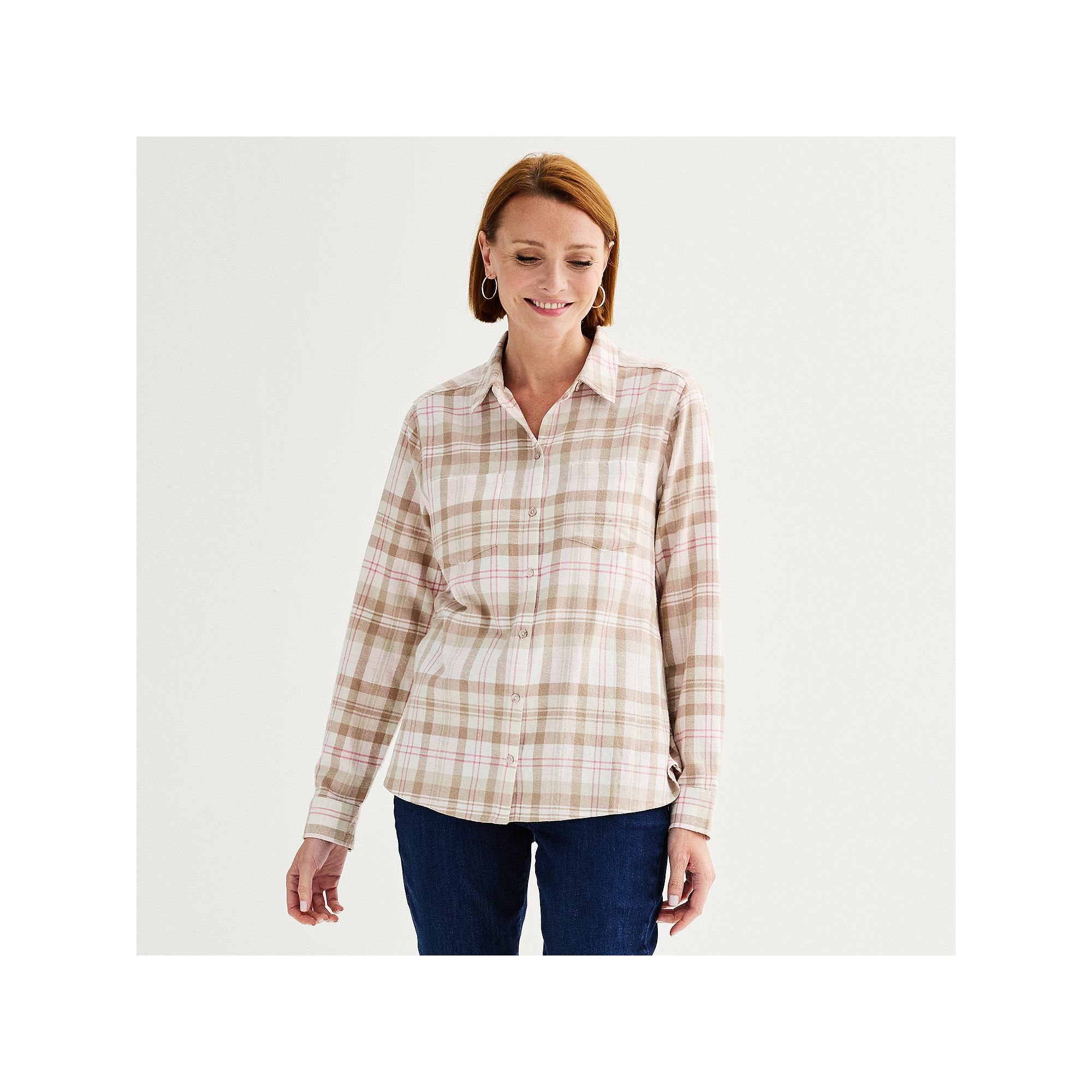 Womens Croft & Barrow® The Extra Soft Plaid Flannel Shirt, Size: XS, Pink