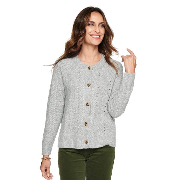 Women's Croft & Barrow® Cozy Cable-Knit Cardigan Sweater