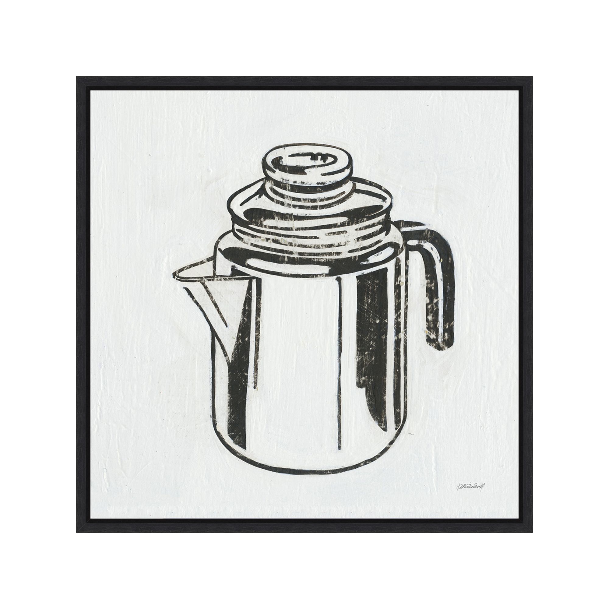 Amanti Art Retro Inspired Coffee Pot Kitchen Framed Canvas Wall Art, Black