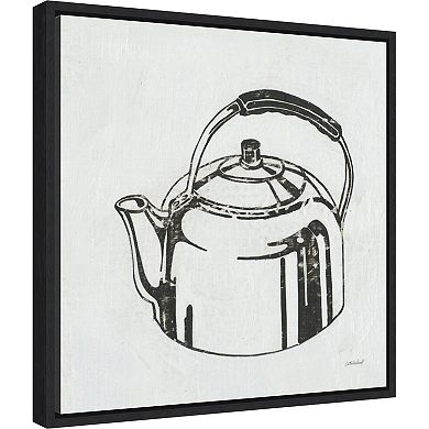 Amanti Art Retro Inspired Tea Kettle Kitchen Framed Canvas Wall Art