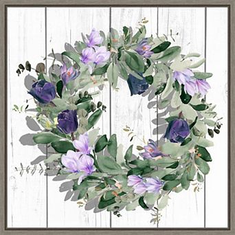 Amanti Art Purple Tulip Wreath II Framed Canvas Wall Art