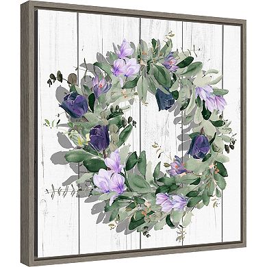 Amanti Art Purple Tulip Wreath II Framed Canvas Wall Art