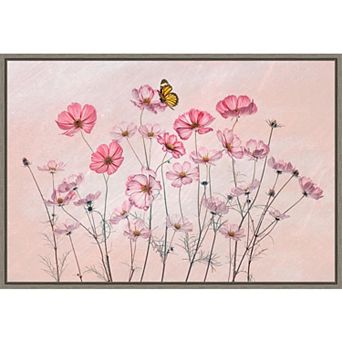 Amanti Art Cosmos Flowers and Butterfly Framed Canvas Wall Art