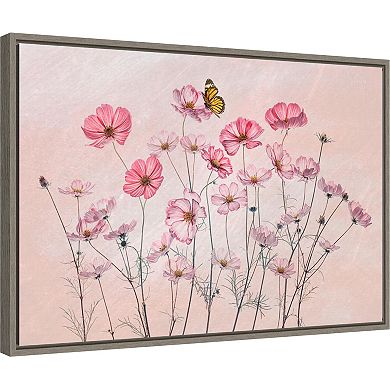 Amanti Art Cosmos Flowers and Butterfly Framed Canvas Wall Art