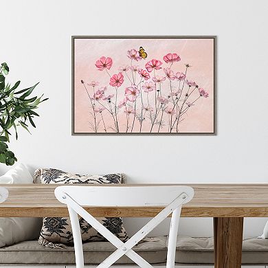 Amanti Art Cosmos Flowers and Butterfly Framed Canvas Wall Art