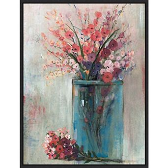Amanti Art Blue Jar Red Flowers Framed Canvas Wall Art