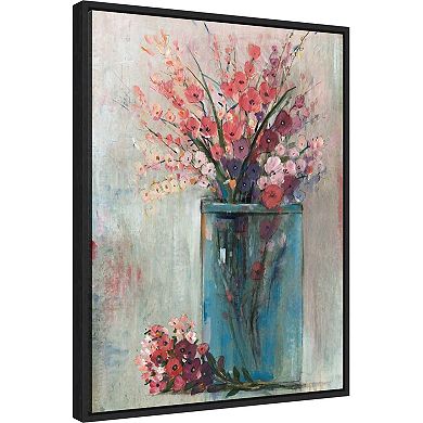 Amanti Art Blue Jar Red Flowers Framed Canvas Wall Art