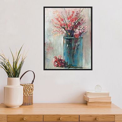 Amanti Art Blue Jar Red Flowers Framed Canvas Wall Art