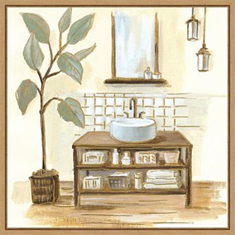 Amanti Art Sage Bathroom II Framed Canvas Wall Art