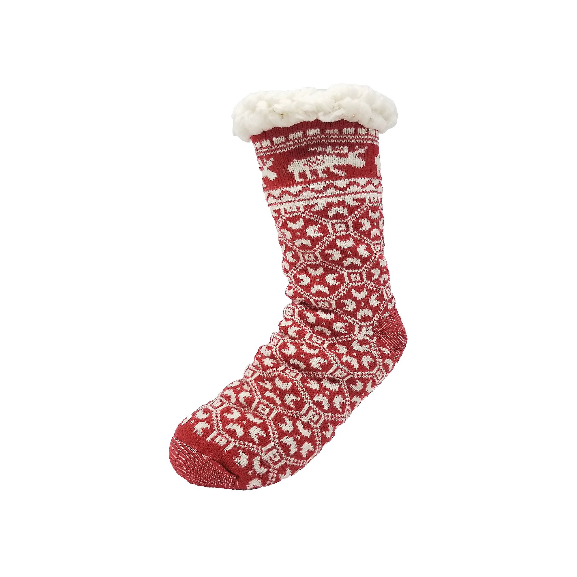 Womens GaaHuu® Non-Skid Faux Shearling Moose Slipper Socks, Red