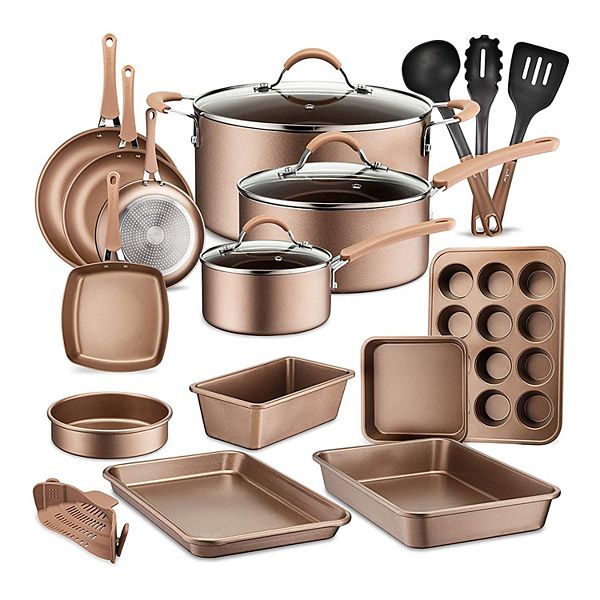 NutriChef Nonstick Cooking Kitchen Cookware Pots and Pans, 20 Piece Set,  Bronze