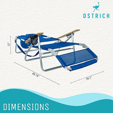 Ostrich Original 3n1 Lightweight Outdoor Beach Lounge Chair With Footrest, Blue