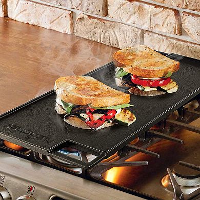 NutriChef 18" Cast Iron Skillet Reversible Grill Plate Pan for Stove Top, Black