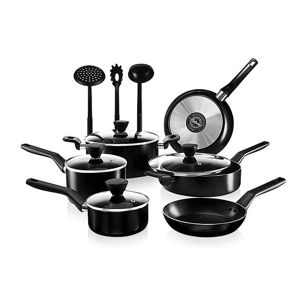 NutriChef Nonstick Cooking Kitchen Cookware Pots and Pan Black 13 Piece  Set 