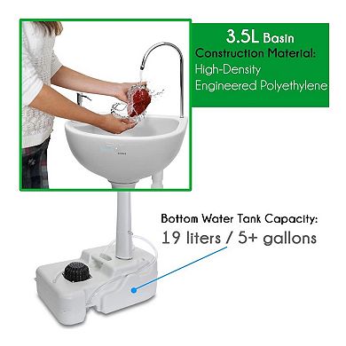 SereneLife SLCASN18 Portable Hand Wash Sink Stand Water Faucet Washing Station