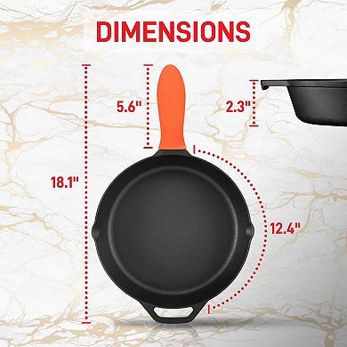 NutriChef 12" Pre Seasoned Nonstick Cast Iron Frying Pan w/ Lid & Handle Cover