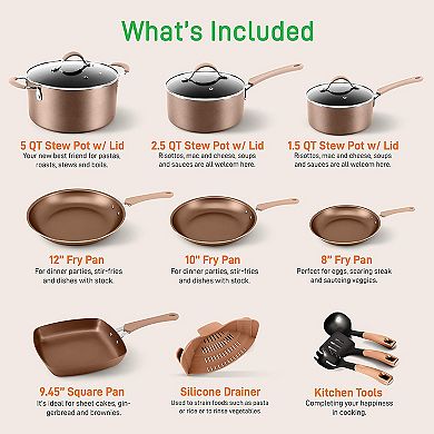 NutriChef Nonstick Cooking Kitchen Cookware Pots and Pans, 20 Piece Set, AGold