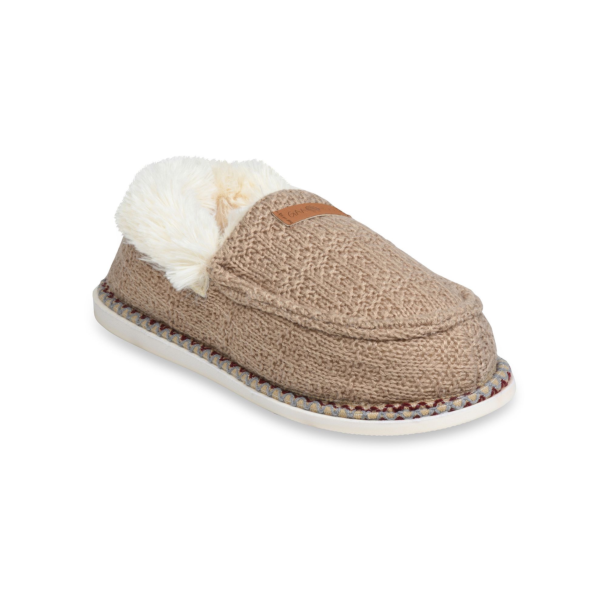 GaaHuu® Textured Knit Womens Moccasin Slippers, Size: Medium, Brown