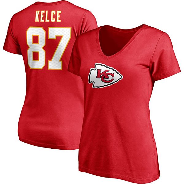 Women's Fanatics Branded Travis Kelce Red Kansas City Chiefs Player Icon  Name & Number V-Neck T-Shirt