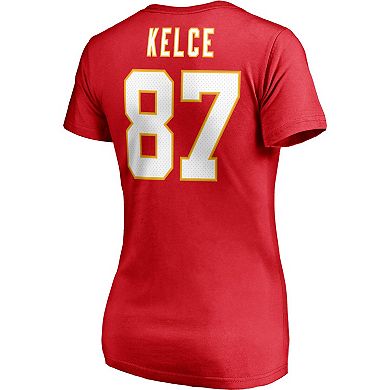 Women's Fanatics Branded Travis Kelce Red Kansas City Chiefs Player Icon Name & Number V-Neck T-Shirt