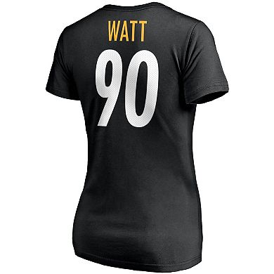 Women's T.J. Watt Black Pittsburgh Steelers Player Icon Name & Number V-Neck T-Shirt