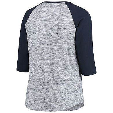 Women's New Era Navy Cleveland Indians Plus Size Space Dye 3/4-Sleeve Raglan Henley T-Shirt